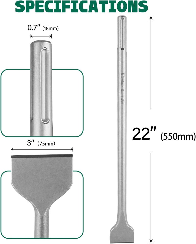 Monkey King Bar MonkeyKingBar-Heavy Duty SDS MAX Bits Scaling Chisel 22"x3"(550x75mm) - SDS Demolition Hammer Bit for Concrete Breaker, Stone Removal, Brick Chipping - Image 2